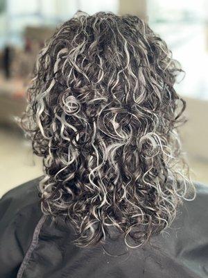 Added gray did a deva cut with a transformation service added a bounce back treatment