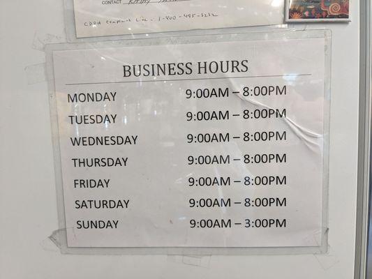 Business hours as of September 2023