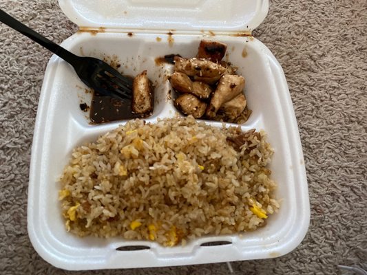 teriyaki chicken with rice takeout (yes this is the full portion of chicken)