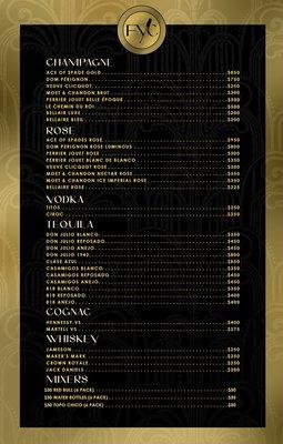 Bottle service menu