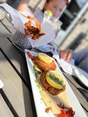 Crab cakes and sweet potato fries