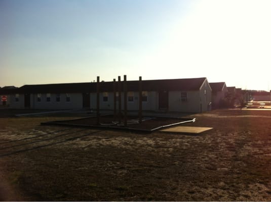 Pull-up bars across the street from the dining facility.