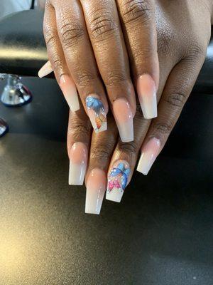 Acrylic ombré butterfly nails