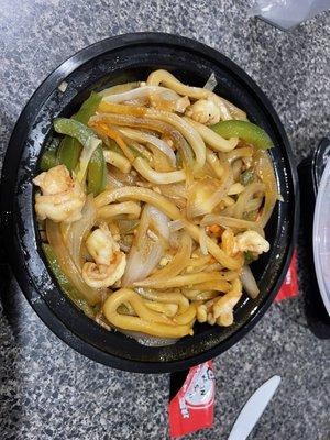 Yaki Udon noodles with shrimp