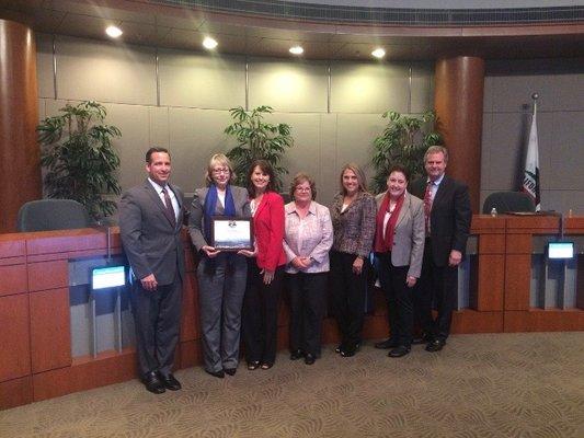 Pam Rumer, President/CEO receives recognition award for work past 2-1/2 years for San Marcos Chamber. Thank you City Council & Mayor Desmond