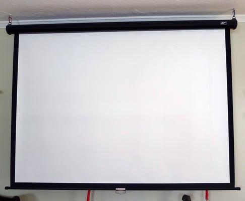 Pull down projector screen and installed.