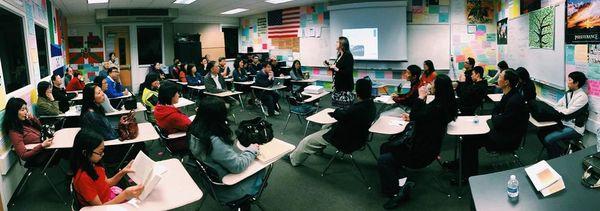 Azure presenting on how to make the most of high school at Cupertino Chinese School!