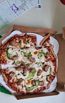 Small thin crust pizza.