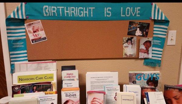 Bulletin Board at our office, with our Motto.. Birthright is love