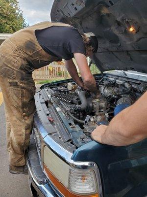 Jake working on our truck.