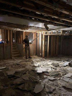 Basement demolition due to water damage.