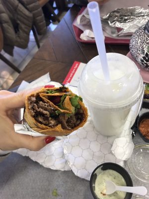 Lamb gyro (doner) wrap and homemade ayran