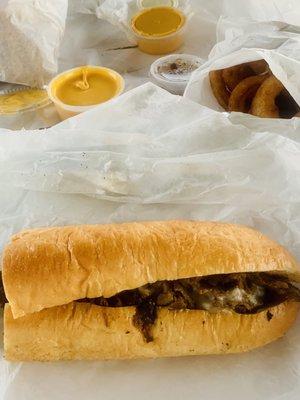 Build Your Own-Ribeye Steak/Provolone, w sides of Cheese Whiz & Diced Grilled Onions!