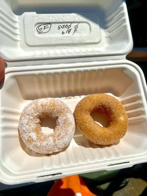 Gluten free powdered sugar and cinnamon sugar donuts