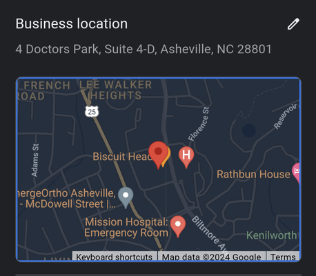 Correct address is 4 Doctors Park, Suite 4-D, Asheville NC 28801