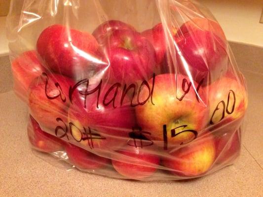 20 lbs of first-grade Cortland apples for $15 (sale price)