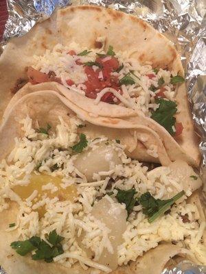 Tex's tacos (chicken and spicy pork)