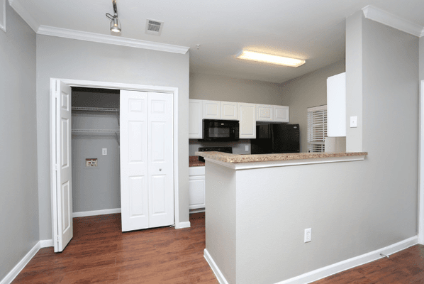 Kitchen area at West End Lodge apartments in Beaumont, Texas.