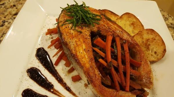 Salmon Steak with Sautéed Kale and Milk Bread Toast