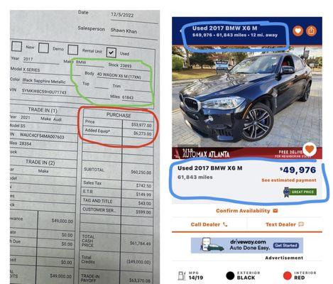 Prices compared between Autotrader and Automax