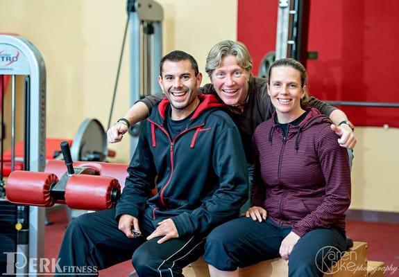 Personal trainers Travis Gervais, Caroline Perkins, and Jen Weiss.