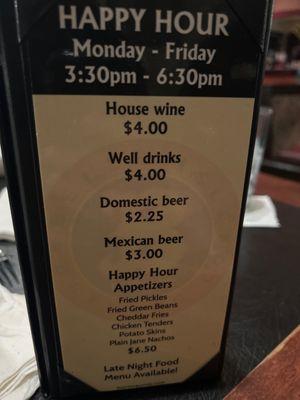 Happy hour menu