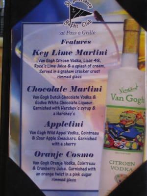 Tasty martini menu