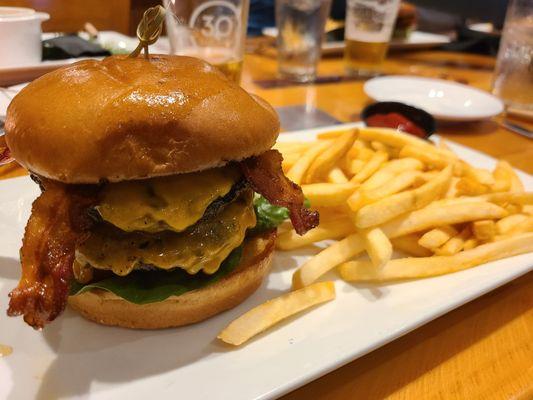 Wagyu Cheeseburger (added extra patty) and Fries