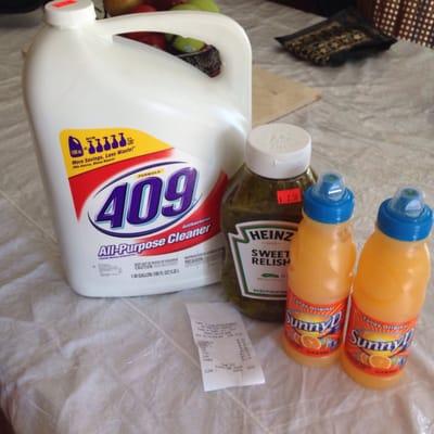 A couple of items I found there prices are good  the 180 fl oz of 409 was only $7.00 the sunny D .50 and the relish 26 oz $2.50