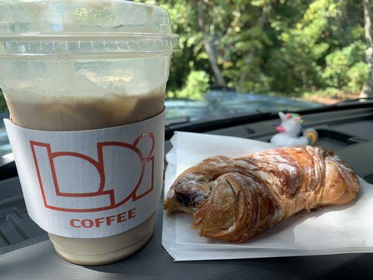 Caramel, apple, cold brew and blueberry cream cheese croissant