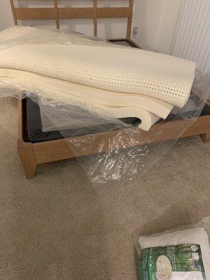 This is how your $1700 mattress will arrive! You have to assemble it yourself. And hopefully you'll receive the cover - I did not.