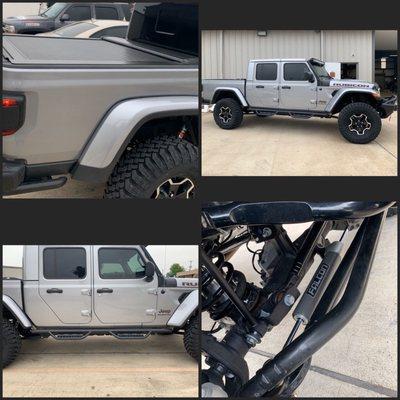 Jeep Gladiator bedcover, steps, suspension lift, and bumper