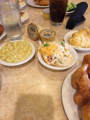 Cream corn, Pasta Salad, mac and cheese