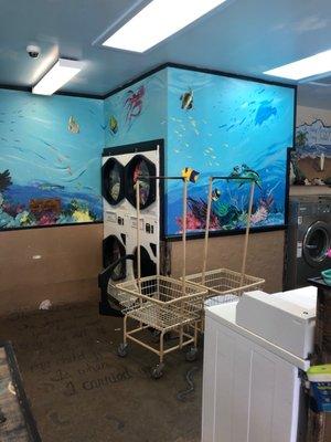 Ocean theme painted walls, and plenty of carts to share with the regular customers of Sugarloaf!