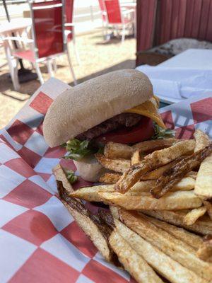 Real deal cheese burger w/ American cheese.