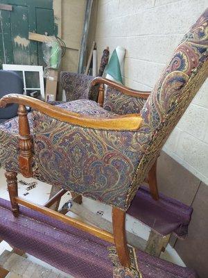 Upholstery of antique chair.