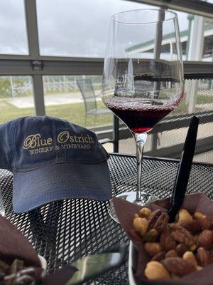 Mixed nuts and wine