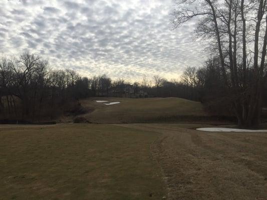 course is currently under renovation~ here is the par 4 10th with new greenside bunkering with imported white sand