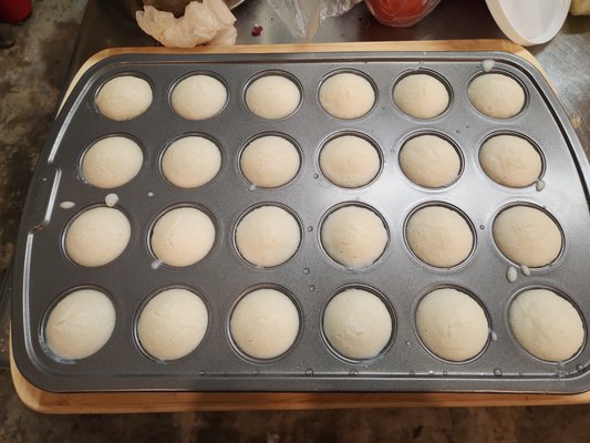 Baby Idly - small muffins. Twice the size of small ldly that goes into '14 Idly' - a signature dish of South India (in a bath of Sambar)