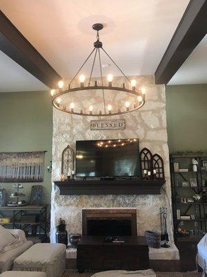 Living room Chandelier installed by Tejas Electric.