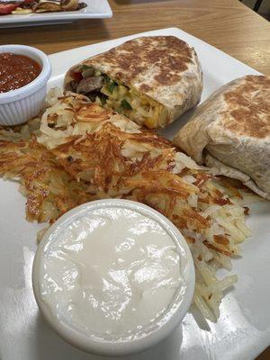 Breakfast burrito with hash brown