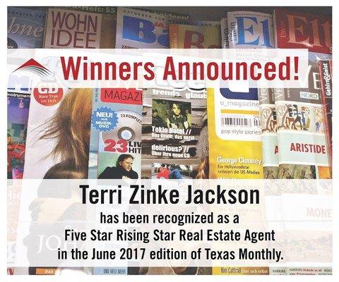 Awarded the Rising Star Award and featured in Texas Monthly Magazine