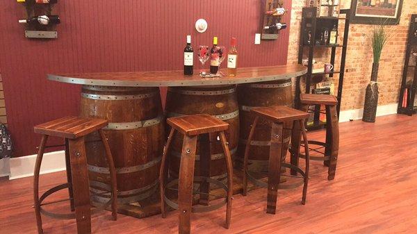 Bar area to enjoy a bottle of wine that you purchased from Casa de Zeus Vine Shed