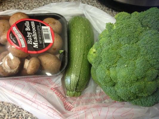 Baby Bella mushrooms, zucchini, and broccoli all this for $3.50!!