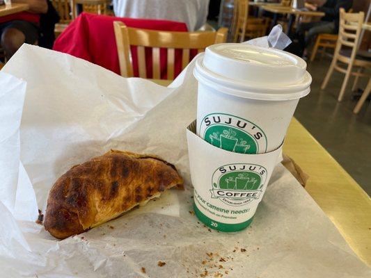 Steamed milk with almond syrup, and ham, egg and cheese croissant. Exactly what I wanted, exactly how I like it.