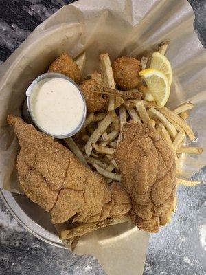 Fish Friday's. We now serve it with cole slaw, hand-cut fries, huspuppies and home made tarter sauce