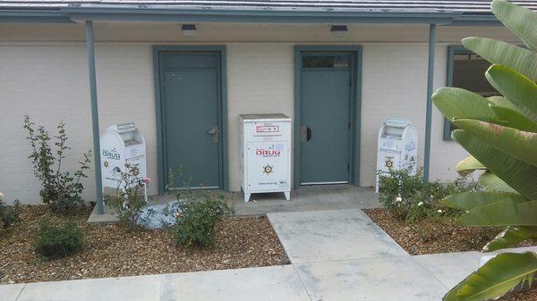 The 3 bins located outside 1 for expired meds 2 for sharps and 3 for illegal drugs