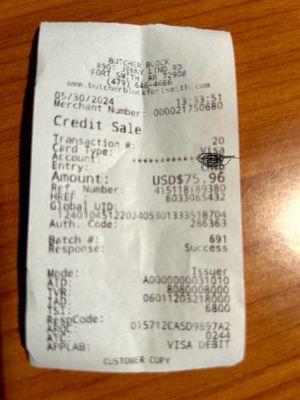 Receipt for 10 lbs of ground beef.