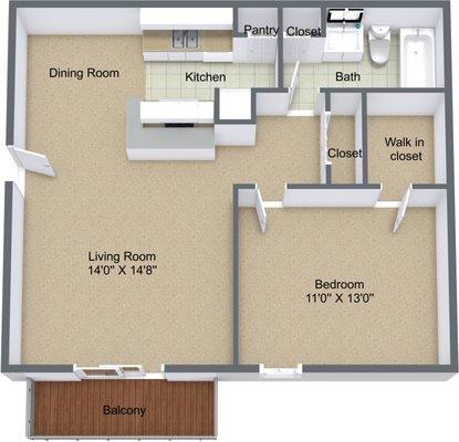 1 Bedroom floor plan