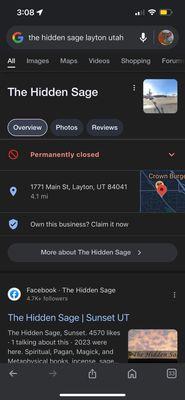 Hidden sage Layton Utah permanently closed